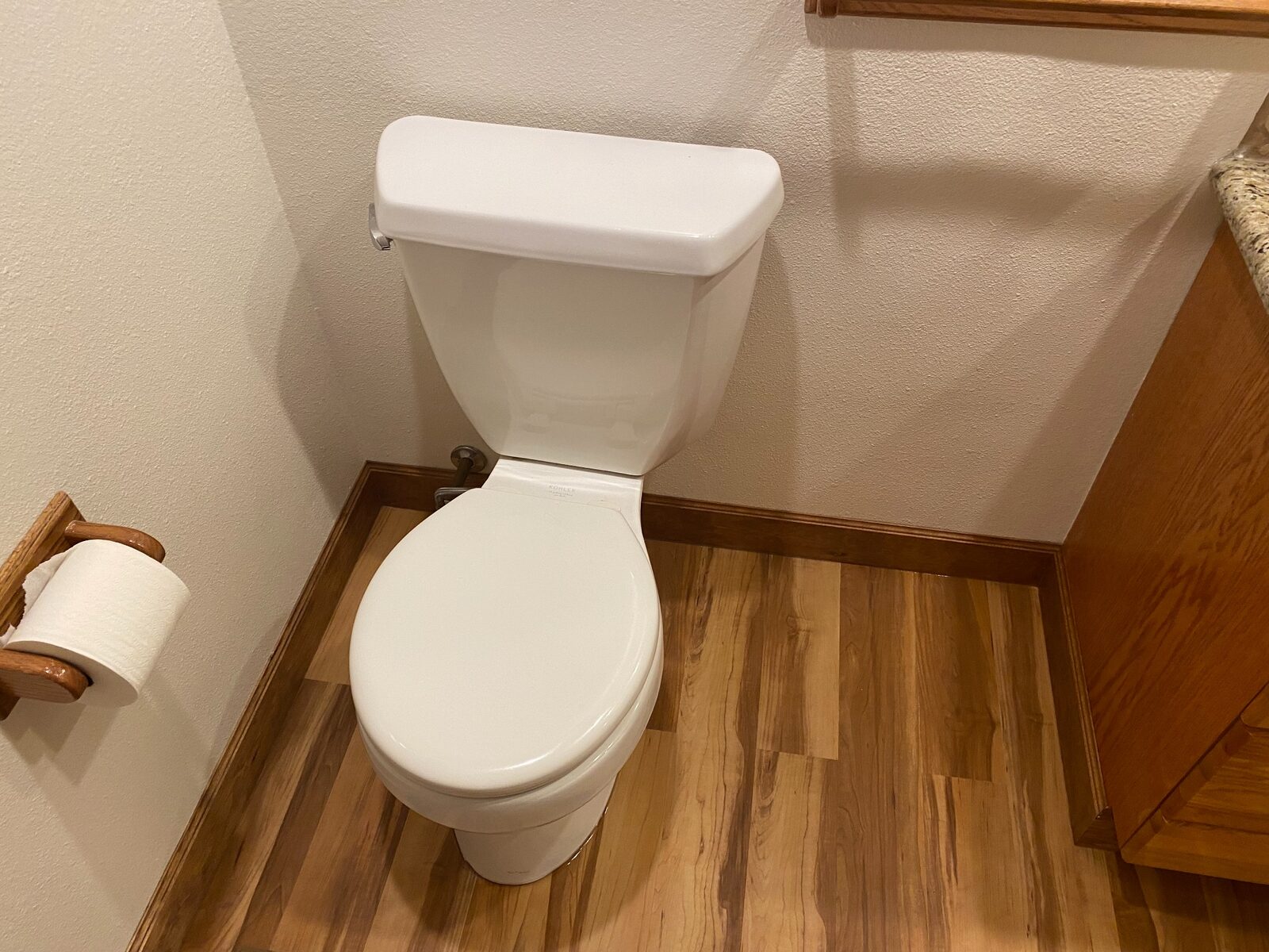 Completed bathroom wall with matched texture